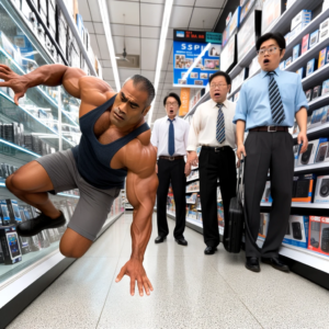buff man slipping and falling in a store